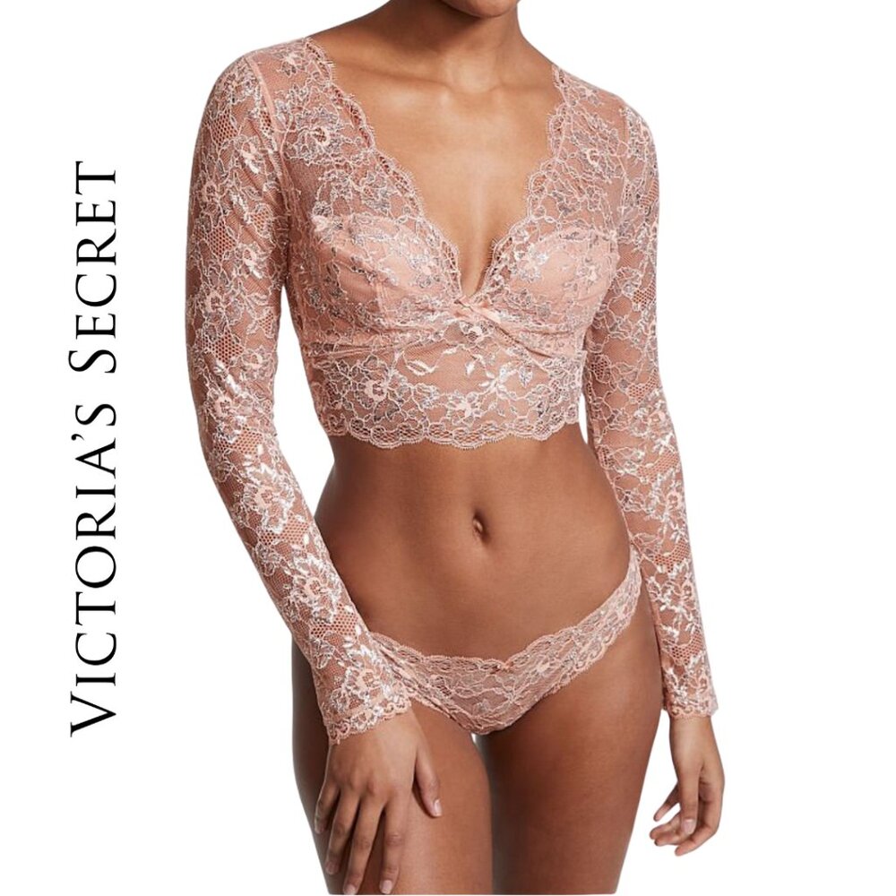 EUC! VS Dream Angels Allure Evening Blush Shimmer Long Sleeve Bra Top Size XS